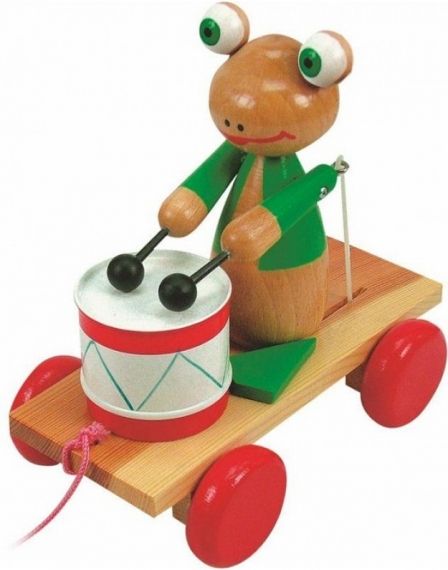 Woody - Дървена играчка за дърпане *Жаба с барабан*