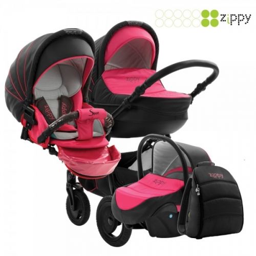 Tutis Zippy Бебешка количка Sport Plus 3 в 1 Тъмно сиво/Розово 460