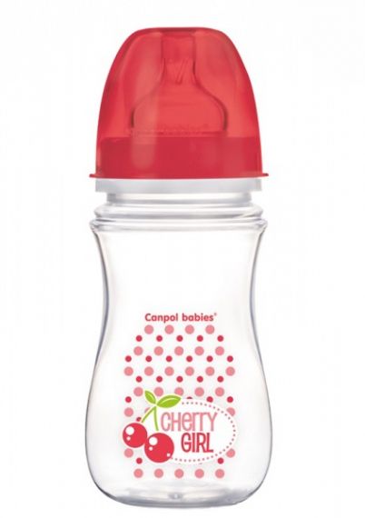 Canpol - Анти-колик шише с широко гърло Easy Start *Fruits* 240мл. - червено