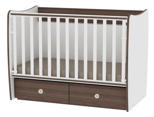 Детска дървена кошарка-люлка Bertoni Lorelli MATRIX 60х120 см Бяло/Орех