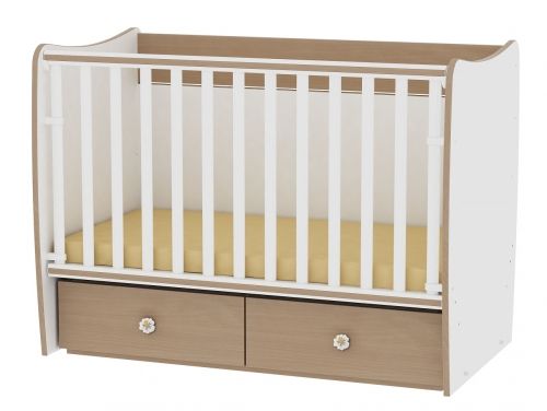 Детска дървена кошарка-люлка Bertoni Lorelli MATRIX 60х120 см Бяло/Бук