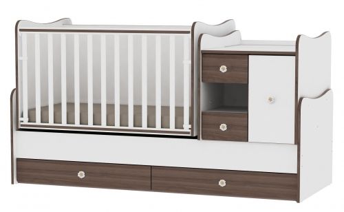 Дървено детско легло-люлка Bertoni Lorelli MiniMAX Бяло/Орех