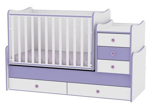 Детско дървено легло-люлка MAXI Plus Bertoni Lorelli Бяло/Виолетово