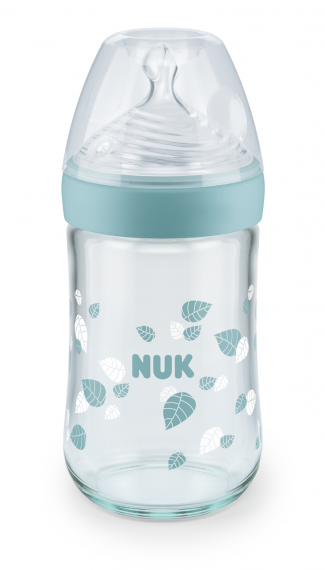 NUK NATURE SENSE стъклено шише 240мл със силиконов биберон M Зелено