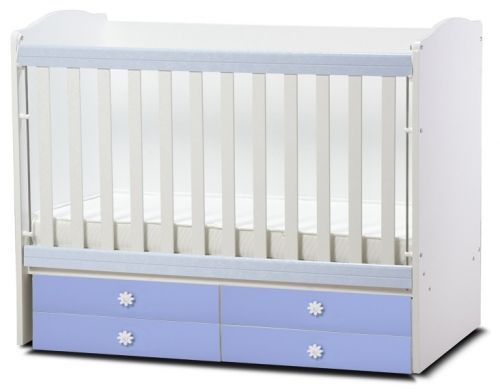 Детско легло-люлка Dizain Baby *Деси* 60/120 см с подвижна решетка Бяло/Синьо