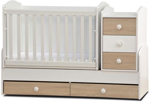 Dizain Baby Детско трансформиращо се легло-люлка *Ниа* Бяло/Дъб