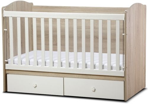 Детско легло *Тони* 60/120 см Dizain Baby Дъб/Бяло с подвижна решетка