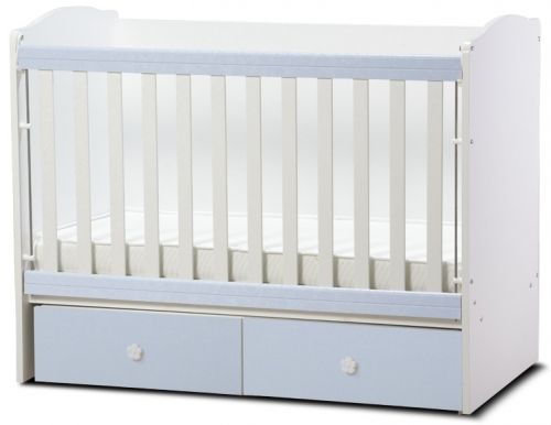 Детско легло *Тони* 70/140 см Dizain Baby Бялo/Синьо с подвижна решетка