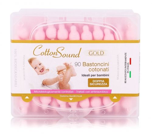 Cotton sound - Бебешки цветни клечки за уши Gold 90 бр.