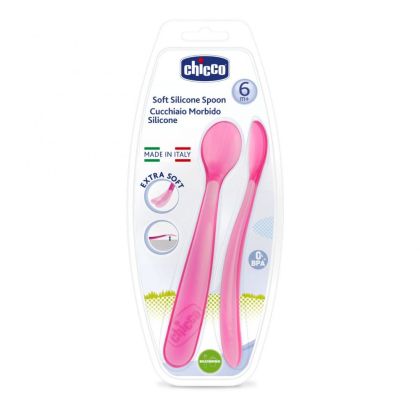 Chicco - Комплект силиконови лъжички 6м+ - розови
