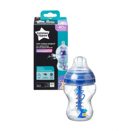 Tommee Tippee - ШИШЕ ЗА ХРАНЕНЕ ANTI-COLIC 0м+ 260 ml. С ДЕКОР син – 1бр./оп.