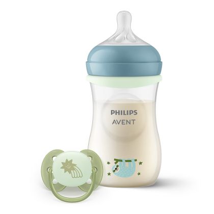 Philips AVENT -  Бебешко шише Natural Response със залъгалка светещи