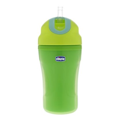 Chicco - Чаша със силиконова сламка 18м + - зелена