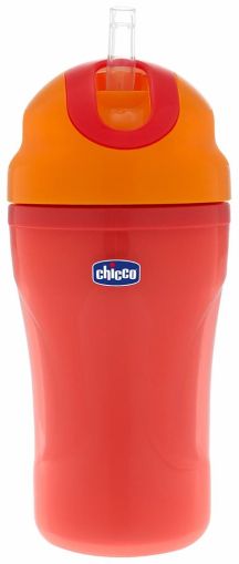 Chicco - Чаша със силиконова сламка 18м + - червена