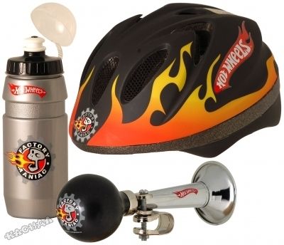 Stamp - Комплект детска каска, тромба и шише HOT WHEELS