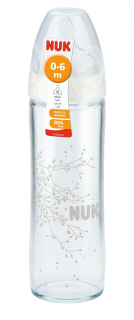 NUK New Classic стъклено шише 240мл с биберон за хранене силикон 0-6м