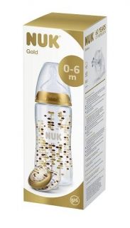 NUK Комплект шише за хранене First Choice Gold РР 0-6 м. 300мл. + силиконова залъгалка Genius 0-6 м