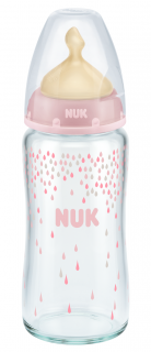 NUK FC стъклено шише 240мл с каучуков биберон микс