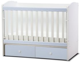 Детско легло *Тони* 70/140 см Dizain Baby Бялo/Синьо с подвижна решетка