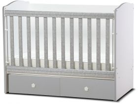 Детско легло *Тони* 70/140 см Dizain Baby Бяло/Сиво с подвижна решетка