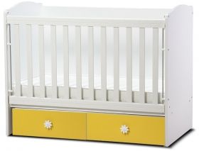 Детско легло *Тони* 70/140 см Dizain Baby Бяло/Жълто с подвижна решетка