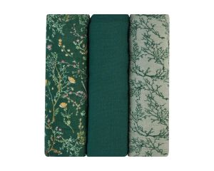 Kikka Boo - Комплект 3 бр. 75х75 см. муселинови пелени Secret Garden Green