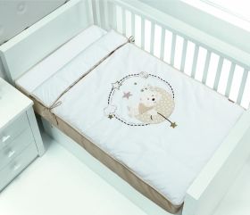 Interbaby - Бебешки спален комплект от 3 части със завивка *Мече и луна* - бежов