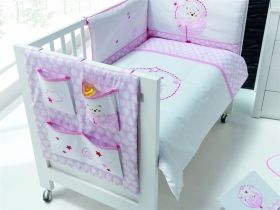 Interbaby - Бебешки спален комплект от 3 части *Мече и луна* с плик - розов