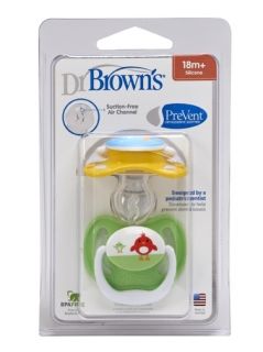 Dr. Brown`s - 2бр.Силиконови ортодонтски  залъгалки Prevent - 18м.+ - пиле