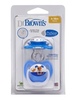 Dr. Brown`s - 2бр.Силиконови ортодонтски  залъгалки Prevent - 6-18м. - куче