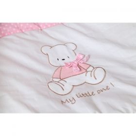 Спален комплект за бебешко легло в 4 части с декорация *Розови точки*