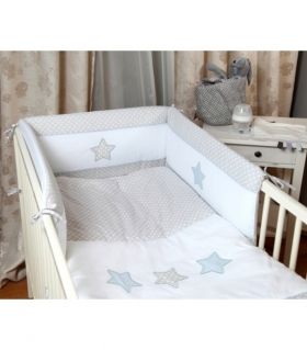 Спален комплект за бебешко легло в 4 части с декорация *Сиви Точки*